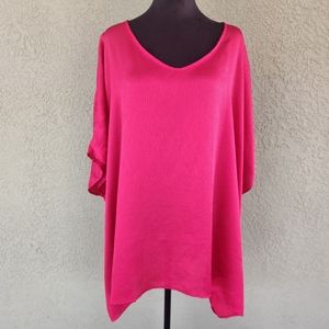 Oversized Batwing Sleeve V Neck Blouse